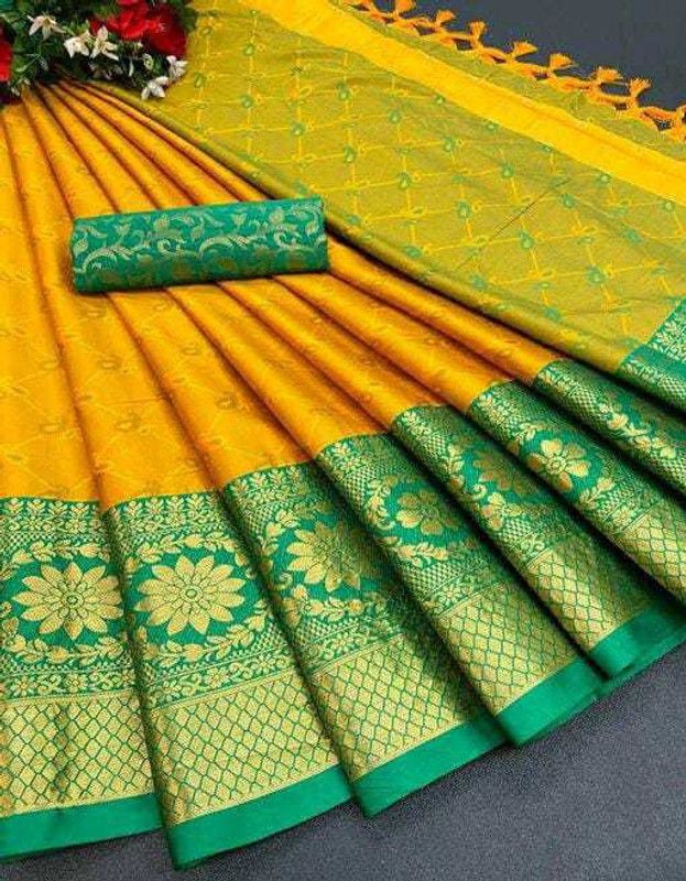 Bollywood Jacquard, Cotton Silk Saree  (Orange)