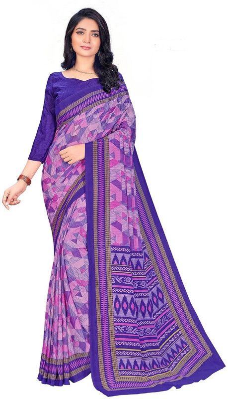 Solid Bollywood Crepe Saree  (Purple)