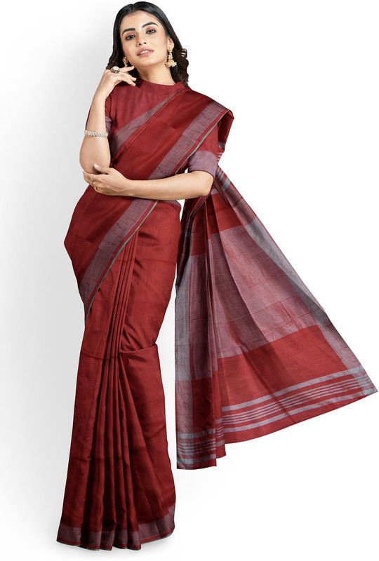 Self Design Daily Wear Cotton Linen Saree  (Maroon)