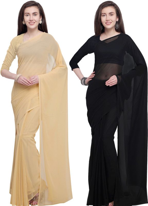 Solid/Plain Daily Wear Georgette Saree  (Pack of 2, Multicolor)