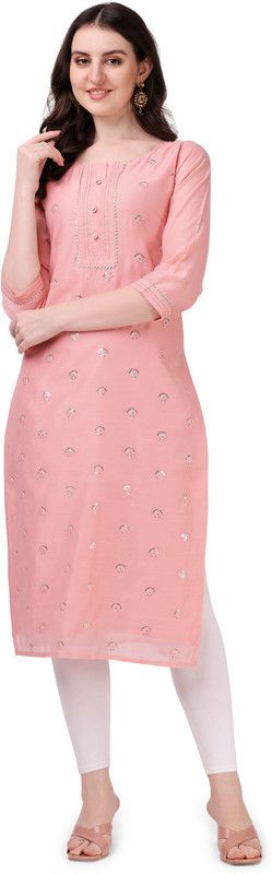 Women Embroidered Chanderi A-line Kurta  (Pink)