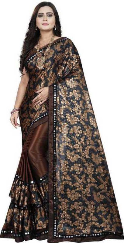Printed, Floral Print Bollywood Lycra Blend Saree  (Brown)