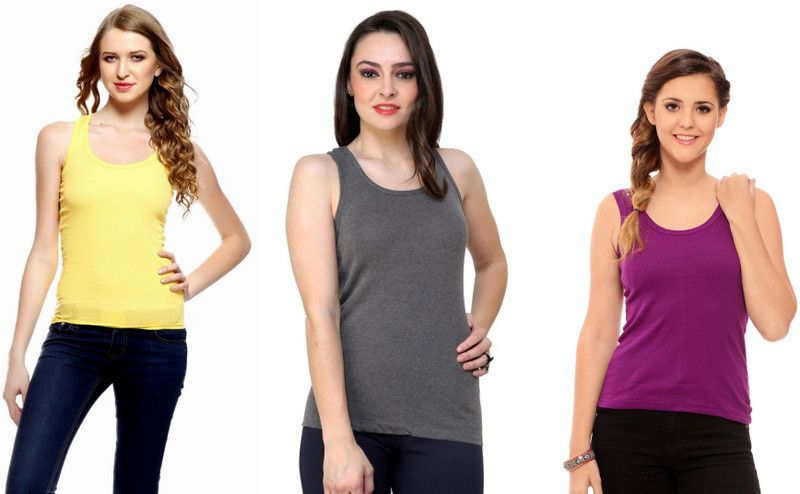 Women Purple, Grey, Yellow Tank Top/Vest
