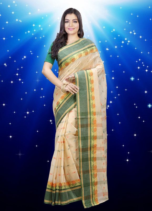 Tant Pure Cotton Saree  (Beige)