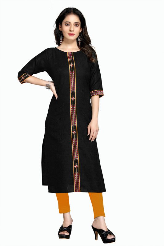Women Self Design Kurta  (Black)