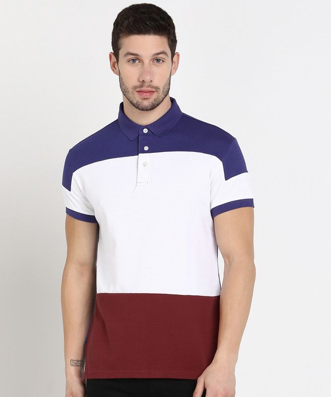 Men Colorblock Polo Neck Pure Cotton Multicolor T-Shirt