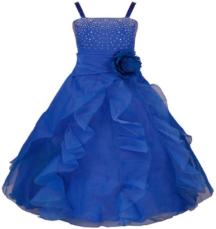 Baby Girls Maxi/Full Length Party Dress  (Blue, Sleeveless)