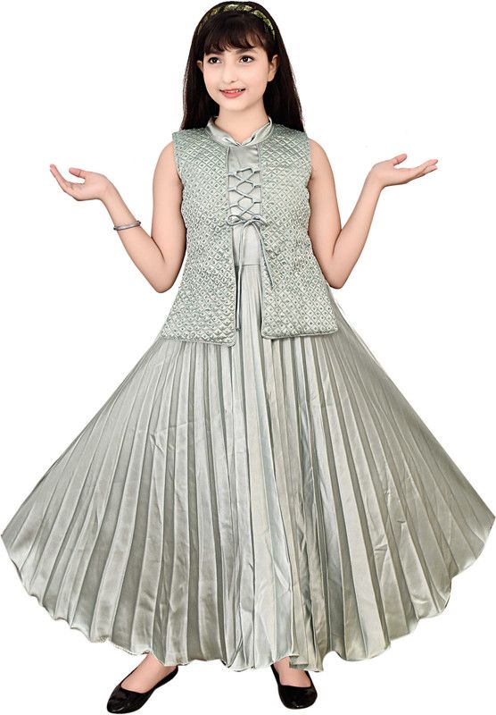 Girls Maxi/Full Length Party Dress  (Light Green, Sleeveless)