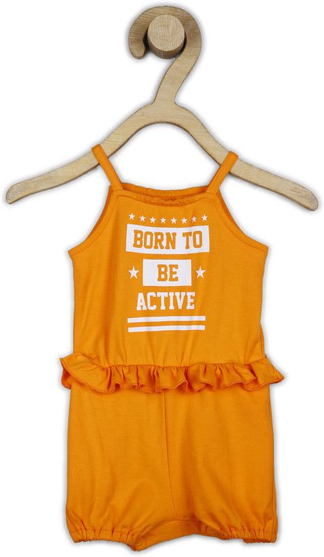 Romper For Girls Casual Printed Pure Cotton  (Orange, Pack of 1)