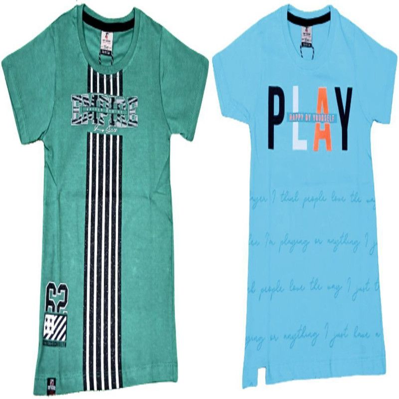 Boys Typography Organic Cotton T Shirt  (Multicolor, Pack of 2)