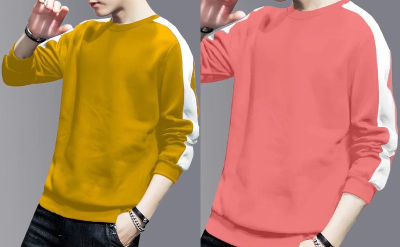 Color Block Men Yellow, Pink T-Shirt  (Pack of 2)