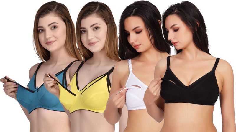 Pack of 4 Women Maternity/Nursing Non Padded Bra  (Green, Yellow, White, Black)