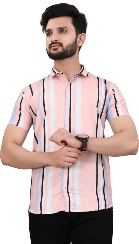 Men Regular Fit Printed, Color Block, Striped, Checkered Cut Away Collar Casual Shirt