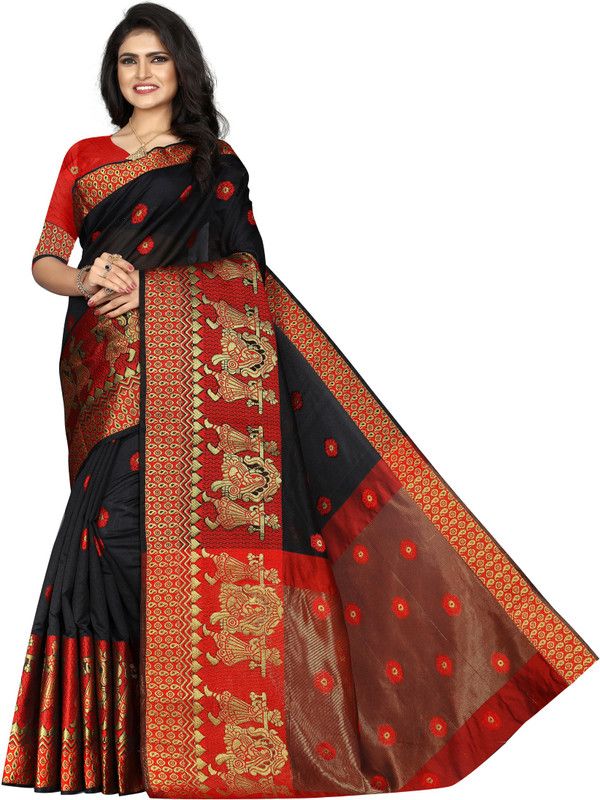 Self Design, Woven Banarasi Silk Blend, Cotton Blend Saree  (Black)