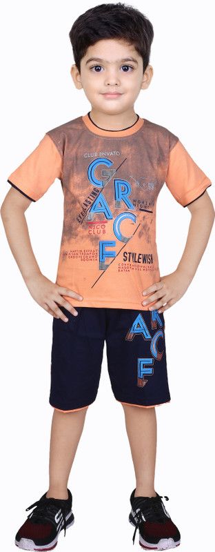 CRAZYTOONZ Boys Casual T-shirt Shorts  (Orange)