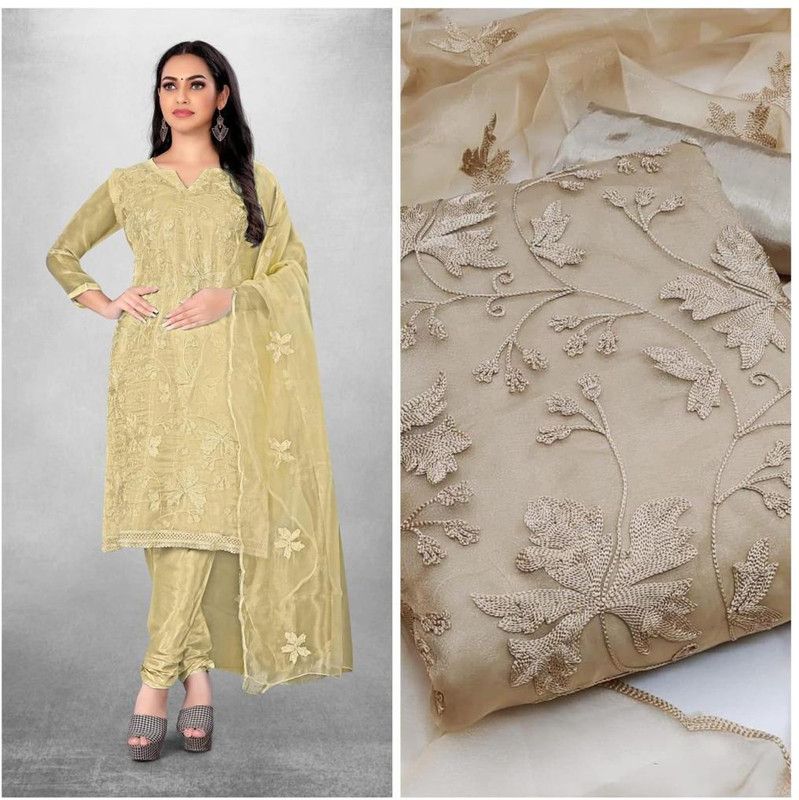 Unstitched Organza Kurta & Churidar Material Embroidered