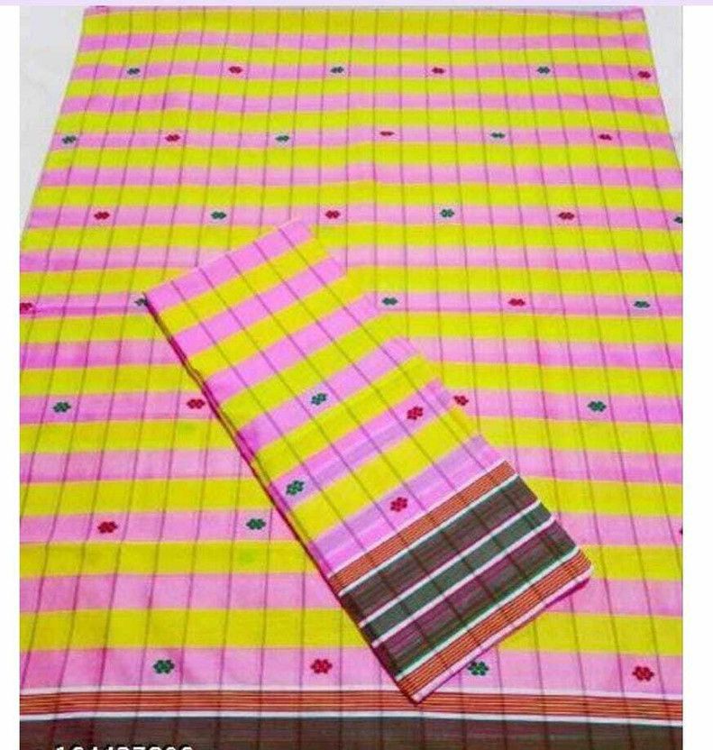 Embellished Mekhela Chador Cotton Blend Saree  (Yellow)