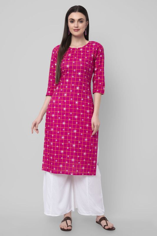 Women Checkered Pure Cotton Straight Kurta  (Pink)