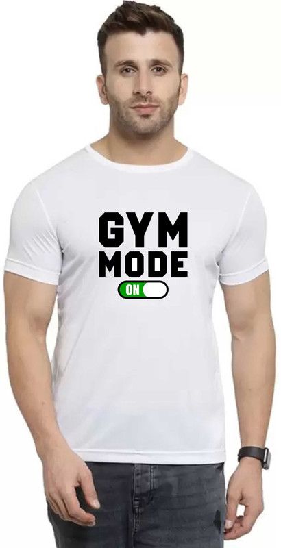 Gym lover Men Graphic Print Round Neck Polyester White T-Shirt