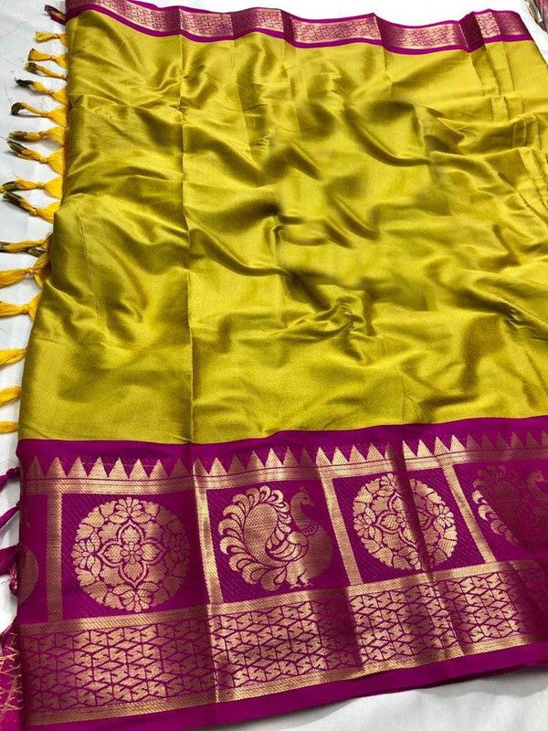 Woven Kovai Jacquard, Cotton Silk Saree  (Light Green)