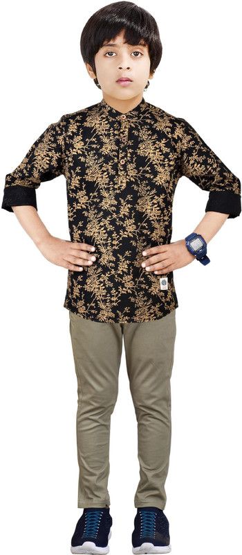 Boys Casual Shirt Trouser  (Gold)