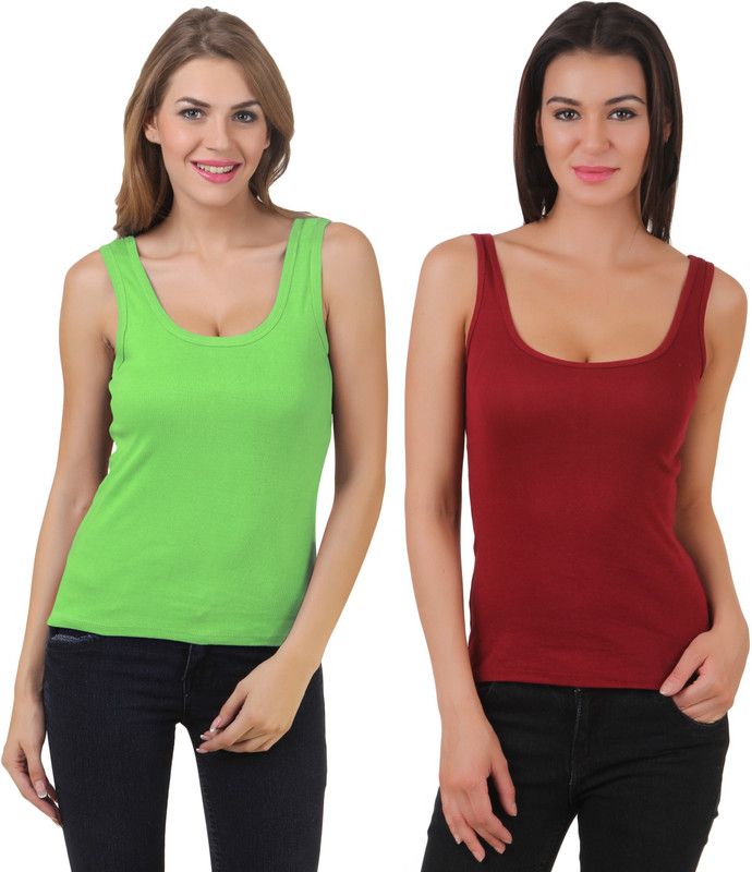 Women Maroon, Light Green Tank Top/Vest