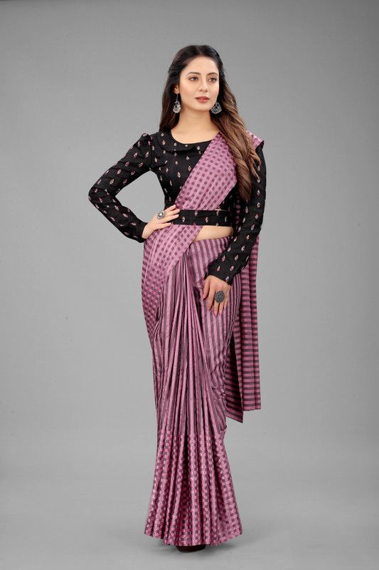 Woven, Checkered Banarasi Art Silk, Satin Saree  (Pink, Black)