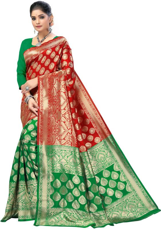 Digital Print Banarasi Silk Blend Saree  (Multicolor)