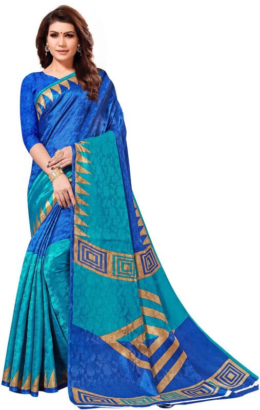 Color Block Bollywood Art Silk Saree  (Blue)