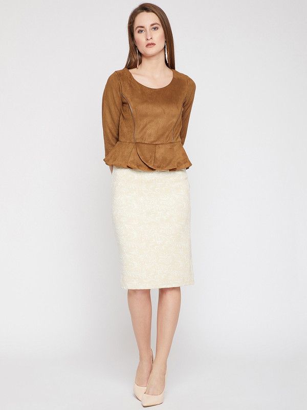 Women Peplum Beige Dress