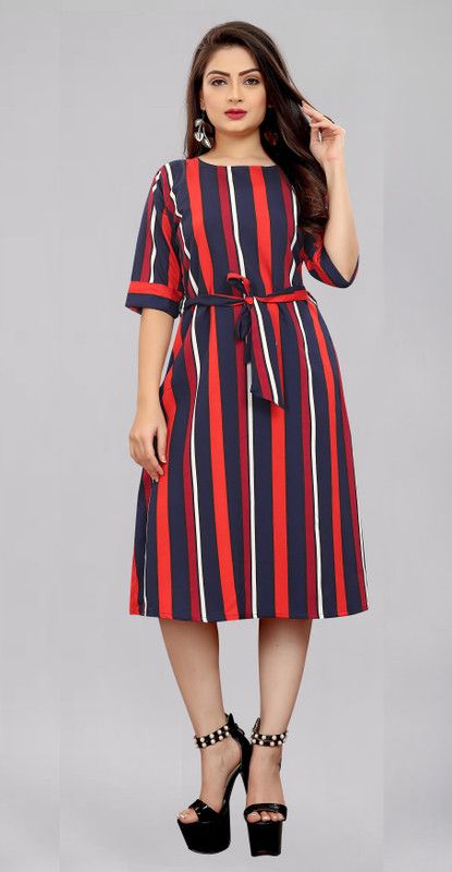 Women A-line Red, Dark Blue Dress