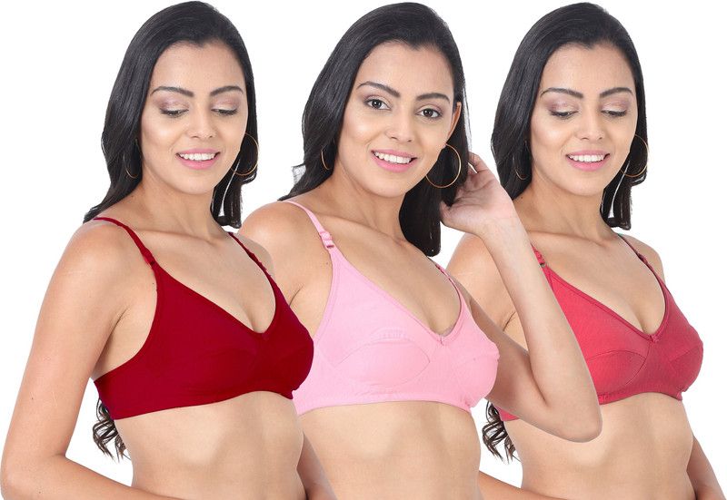 Pack of 3 Women Full Coverage Non Padded Bra  (Pink, Maroon)