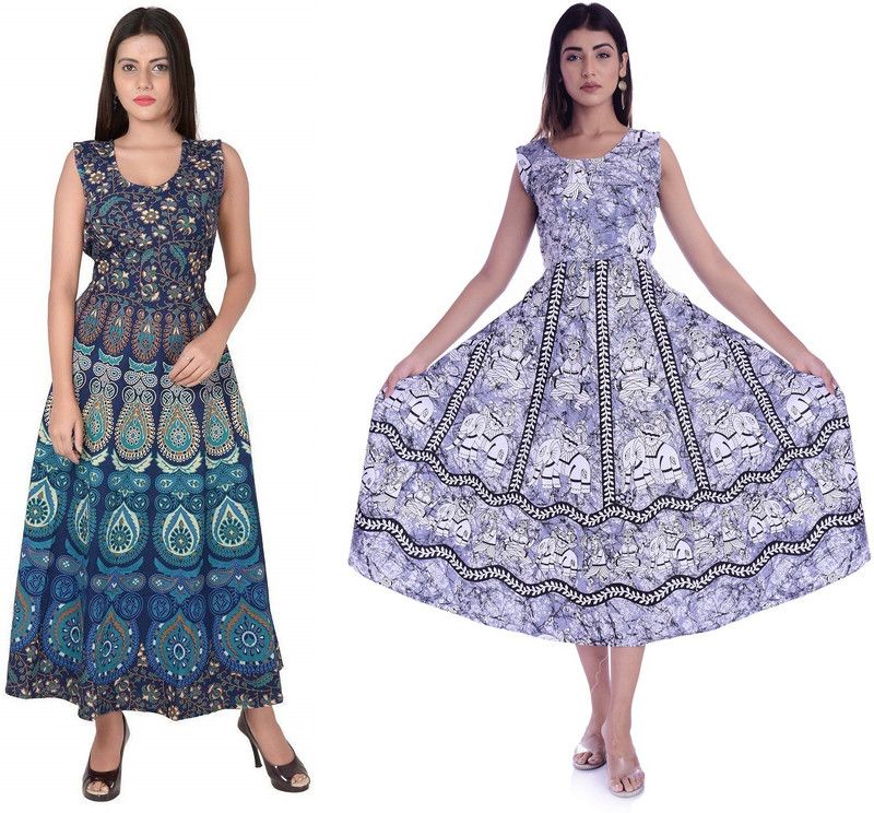Women Maxi Blue, Purple Dress