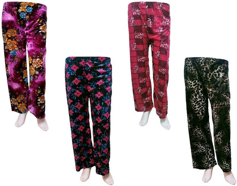 Women Regular Fit Purple, Pink, Grey Velvet Trousers