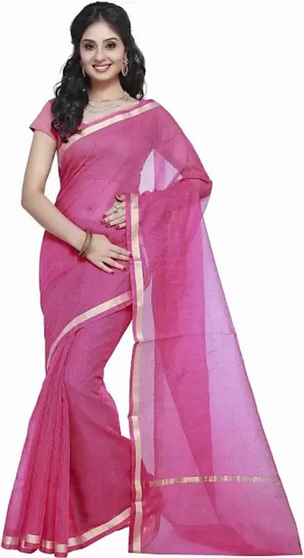 Solid/Plain Bollywood Cotton Silk Saree  (Gold, Pink)