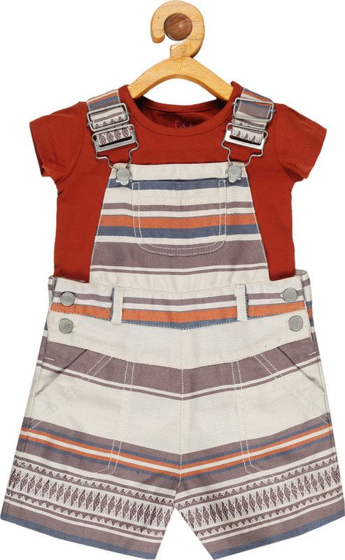 Dungaree For Baby Boys Casual Striped Pure Cotton  (Multicolor, Pack of 1)