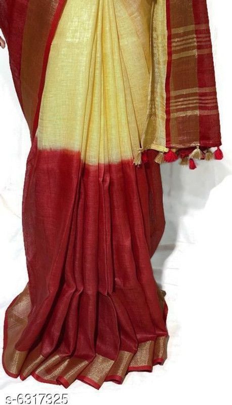 Handloom Linen Saree  (Yellow)