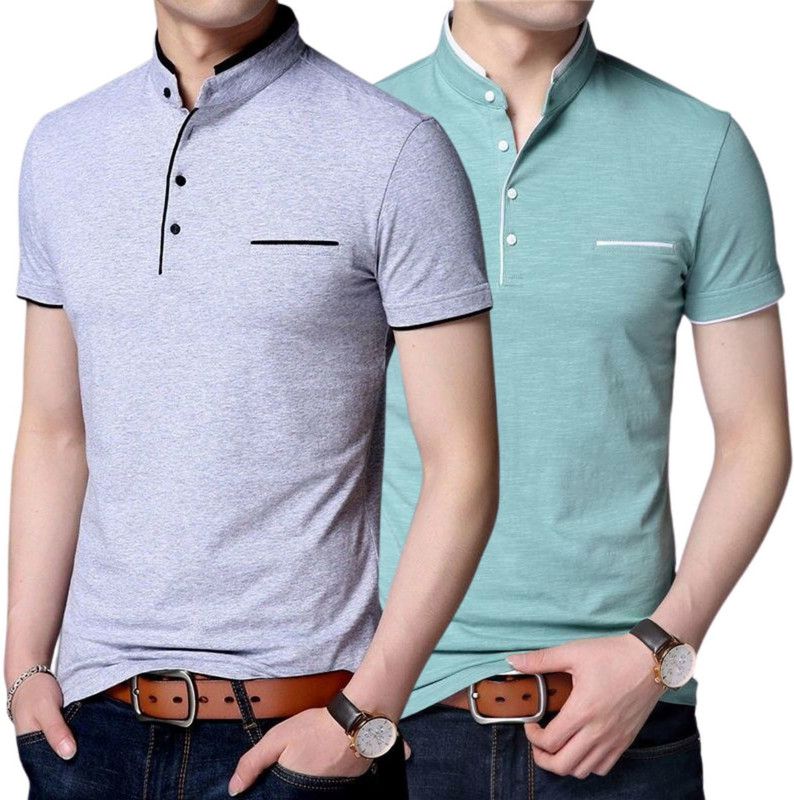Solid Men Grey, Light Green T-Shirt  (Pack of 2)