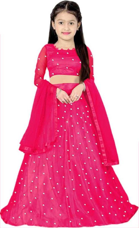 Baby Girls Lehenga Choli Fusion Wear Embroidered Lehenga, Choli and Dupatta Set  (Pink, Pack of 1)