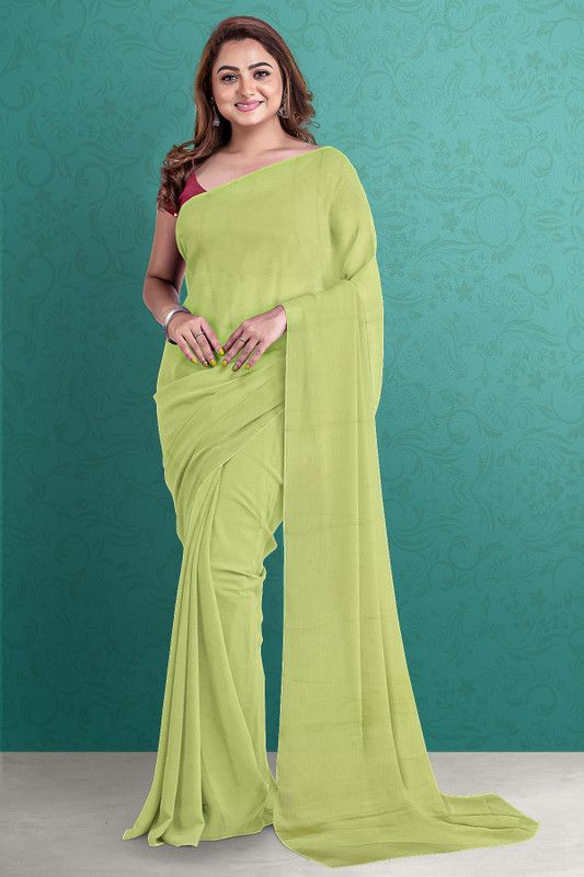 Solid/Plain Daily Wear Silk Blend Saree  (Light Green)