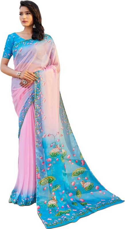 Floral Print Daily Wear Tussar Silk Saree  (Light Blue)