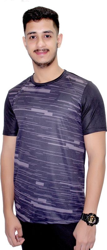 Men Printed Round Neck Polyester Purple T-Shirt