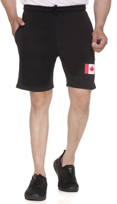 Graphic Print Men Black Basic Shorts