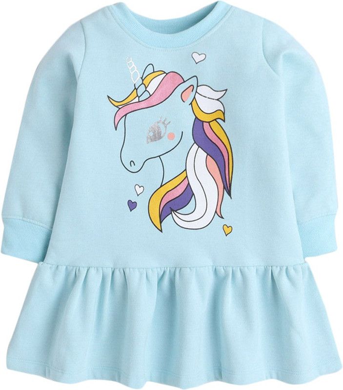 Girls Short/Mid Thigh Casual Dress  (Blue, Full Sleeve)