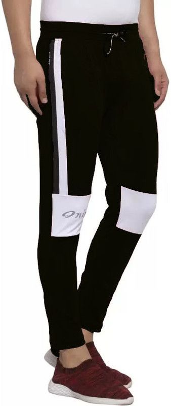 Men Colorblock Black Track Pants
