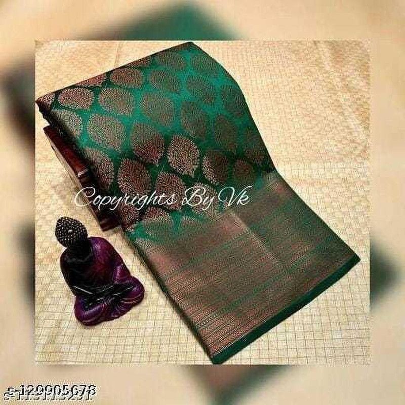Printed Kanjivaram Pure Silk Saree  (Green)