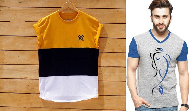 Pack of 2 Men Color Block Round Neck Pure Cotton Multicolor T-Shirt