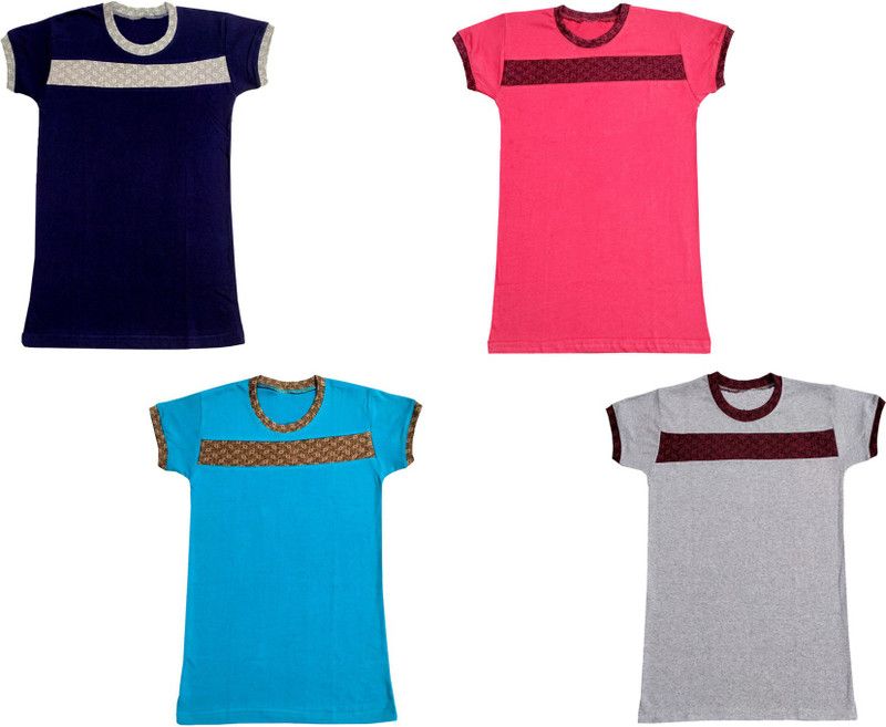 Boys & Girls Striped Pure Cotton T Shirt  (Multicolor, Pack of 4)