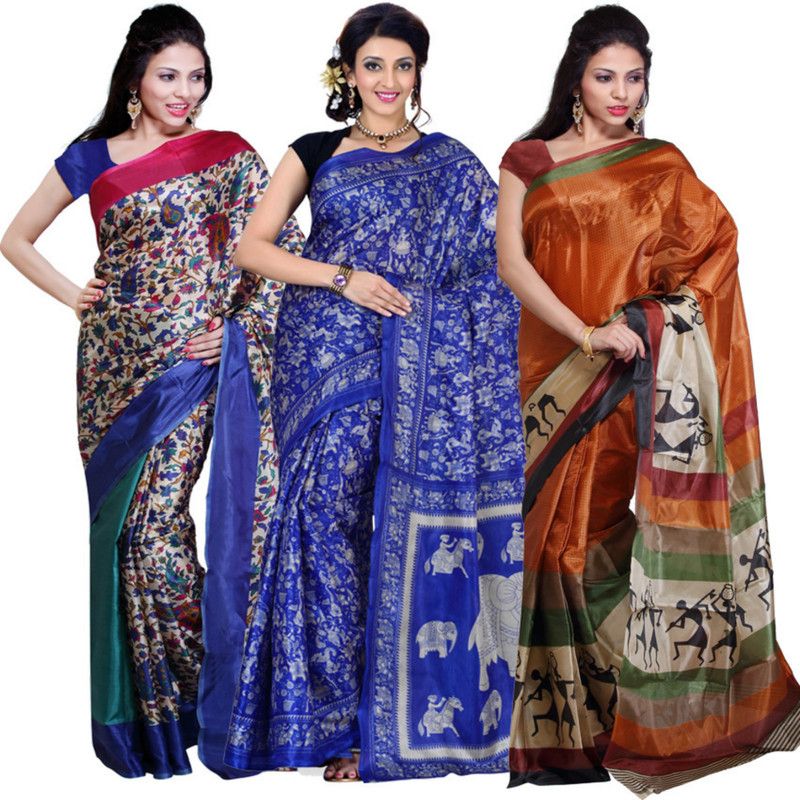 Printed Bollywood Art Silk Saree  (Pack of 3, Multicolor)