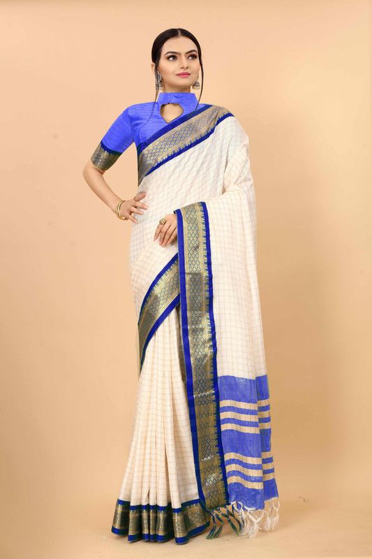 Solid/Plain Ikkat Cotton Silk Saree  (Blue)